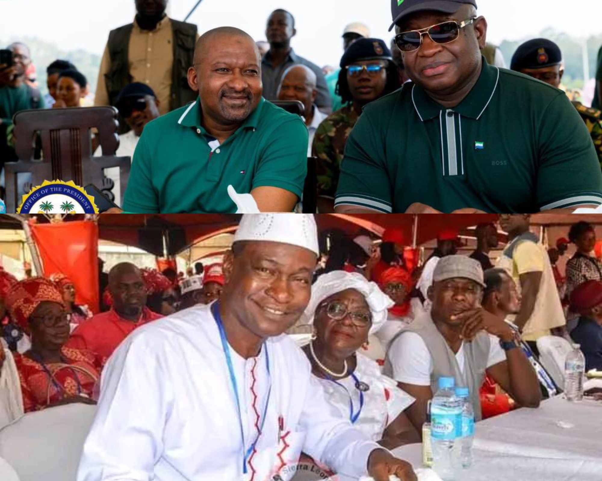 A collage photo of President Bio and VP Juldeh and opposition candidate Dr Samura Kamara and his wife.