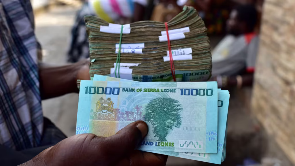 A stack of old Leones, 10000. Photo Credit: ISSOUF SANOGO/AFP/Getty Images.