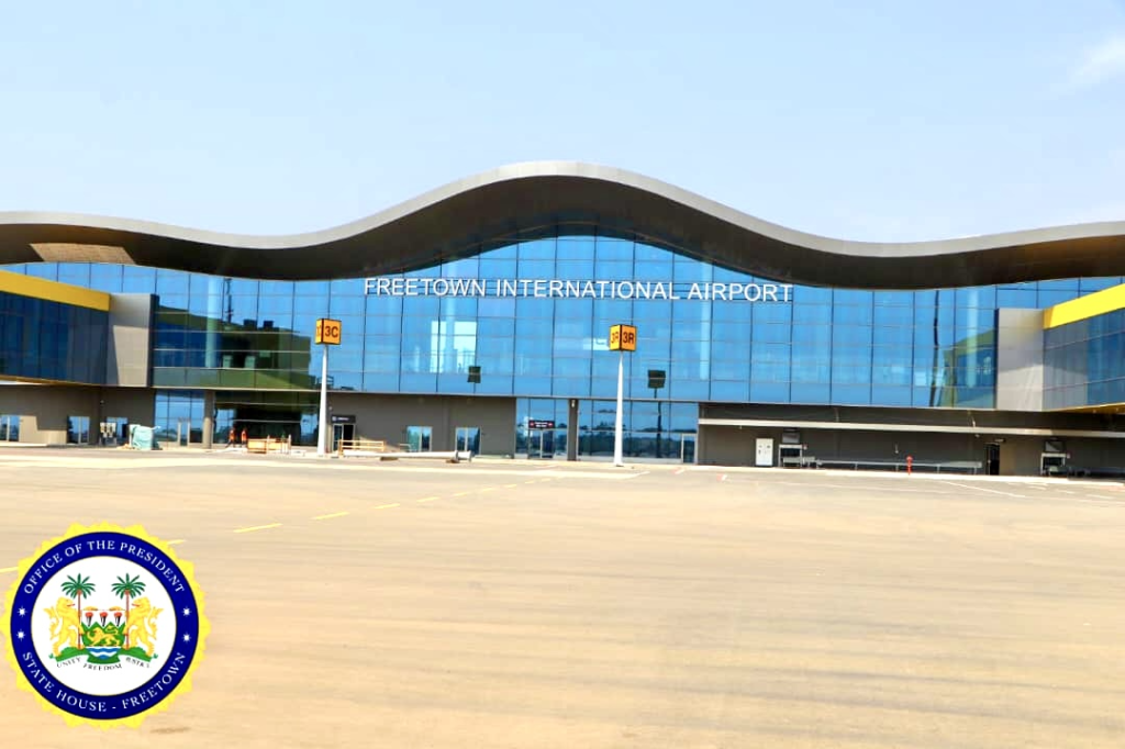 Front view of the new terminal at Freetown International Airport.