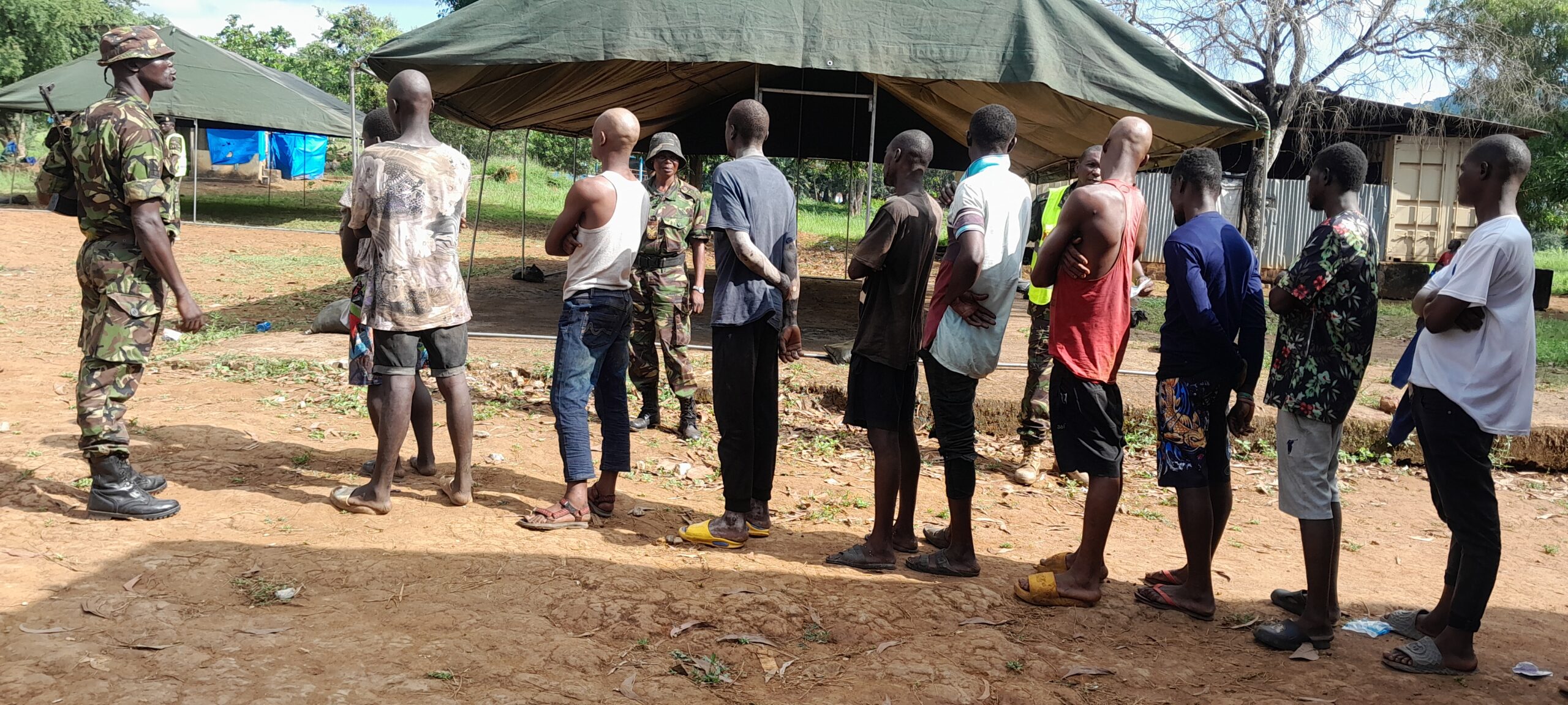 Individuals seeking treatment for substance abuse lined up for admission to the Hastings rehab centre in November 2025. Photo credit: Kemo Cham/Engage Salone.