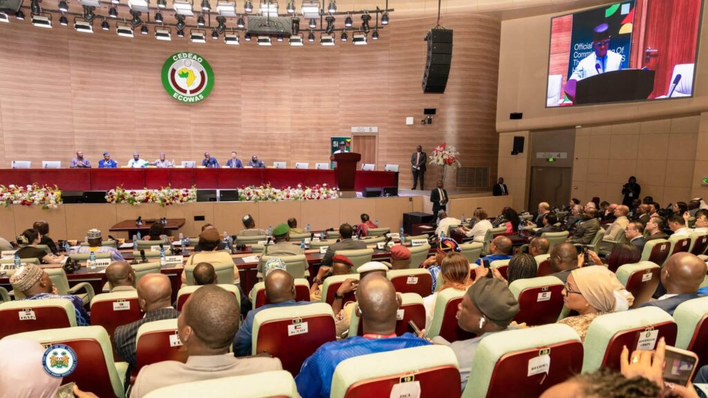 Meeting in session at the main hall of the ECOWAS Headquarters in Abuja. Photo Credit: Julius Maada Bio on Facebook.